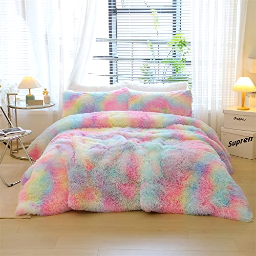 Roscloud Faux Fur Kids Girls Cow Print Comforter Sets Twin/Full - 3PC Bed Set Warm Comfortable Soft Plush Flannel Velvet Fluffy Fuzzy Bedding（Comforter x 1 Pillowcases x 2）