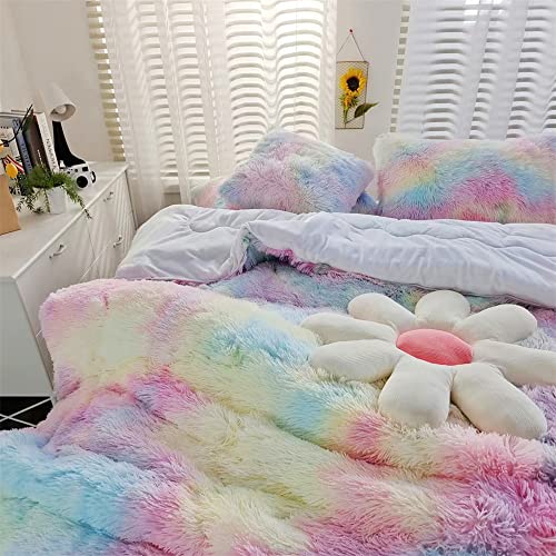 Roscloud Faux Fur Kids Girls Cow Print Comforter Sets Twin/Full - 3PC Bed Set Warm Comfortable Soft Plush Flannel Velvet Fluffy Fuzzy Bedding（Comforter x 1 Pillowcases x 2）