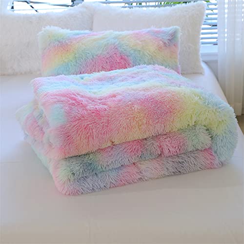 Roscloud Faux Fur Kids Girls Cow Print Comforter Sets Twin/Full - 3PC Bed Set Warm Comfortable Soft Plush Flannel Velvet Fluffy Fuzzy Bedding（Comforter x 1 Pillowcases x 2）