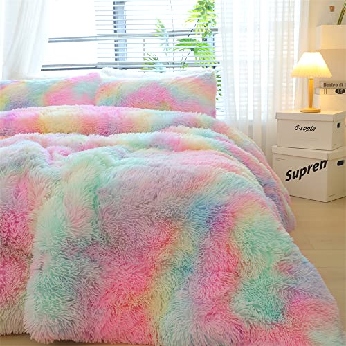 Roscloud Faux Fur Kids Girls Cow Print Comforter Sets Twin/Full - 3PC Bed Set Warm Comfortable Soft Plush Flannel Velvet Fluffy Fuzzy Bedding（Comforter x 1 Pillowcases x 2）