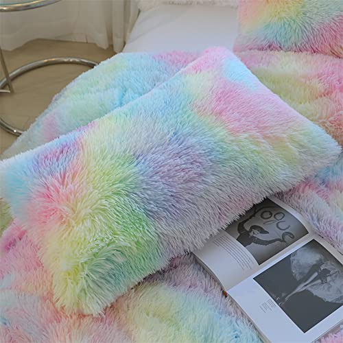 Roscloud Faux Fur Kids Girls Cow Print Comforter Sets Twin/Full - 3PC Bed Set Warm Comfortable Soft Plush Flannel Velvet Fluffy Fuzzy Bedding（Comforter x 1 Pillowcases x 2）