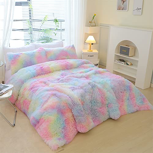Roscloud Faux Fur Kids Girls Cow Print Comforter Sets Twin/Full - 3PC Bed Set Warm Comfortable Soft Plush Flannel Velvet Fluffy Fuzzy Bedding（Comforter x 1 Pillowcases x 2）