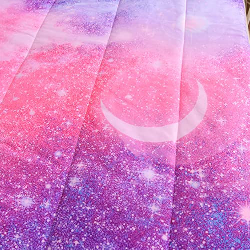 A Nice Night Galaxy Bedding Sets Outer Space Comforter 3D Printed Space Quilt Set Twin Size Glitter Pink Color,for Children Boy Girl Teen Kids