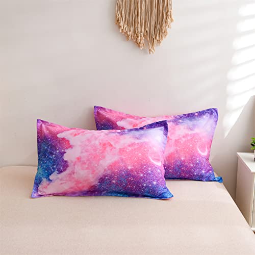 A Nice Night Galaxy Bedding Sets Outer Space Comforter 3D Printed Space Quilt Set Twin Size Glitter Pink Color,for Children Boy Girl Teen Kids