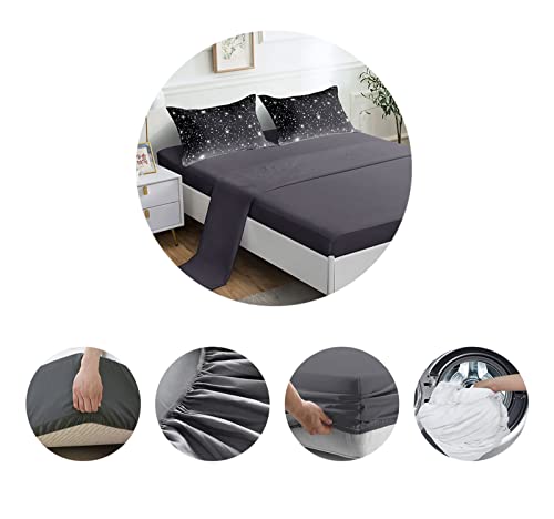 ROWADALO 6 Pieces Black Grey Glitter Sparkles Comforter Set Full Size,Galaxy Starry Sky Bedding Sets 6 Pcs Bed in A Bag for Kids Teen Girls Ultra Soft All-Season Girls Comforter Set,DJT-GB5001-Full