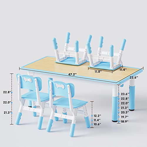 Brelley Kids Table and 4 Chairs Set, Height Adjustable Toddler Table and Chair Set, Graffiti Desktop, Non-Slip Legs, Max 300lbs, Children Multi-Activity Table for Ages 2-10