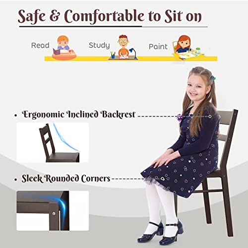 Tangkula Study Desk & Chair Set, Kids Learning Table with Drawer, Ergonomic Chair with Inclined Backrest, Students Computer Workstation with Solid Rubber Wood Feet, Teen Desk & Chair Set