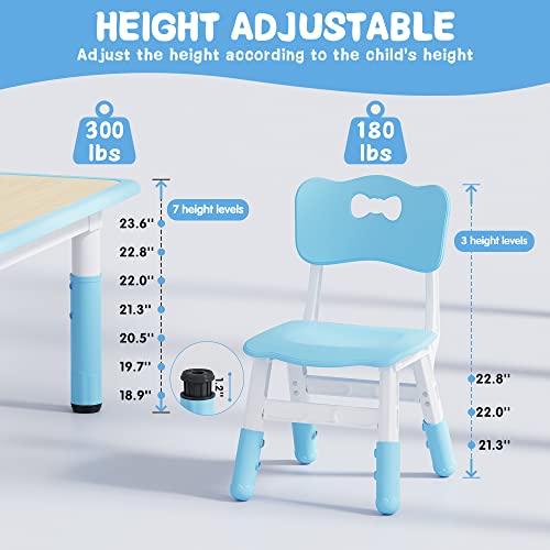 Brelley Kids Table and 4 Chairs Set, Height Adjustable Toddler Table and Chair Set, Graffiti Desktop, Non-Slip Legs, Max 300lbs, Children Multi-Activity Table for Ages 2-10
