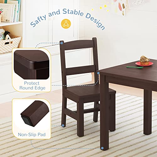 Curipeer Rubberwood Kids Table and Chair Set,Water Resistant Kids Table Set with 2 Chairs,Non-Slip Pad and Waterfall Edge Design, Easy to Clean,Child Gift for Boy,Girl in Bedroom,Playroom,Espresso