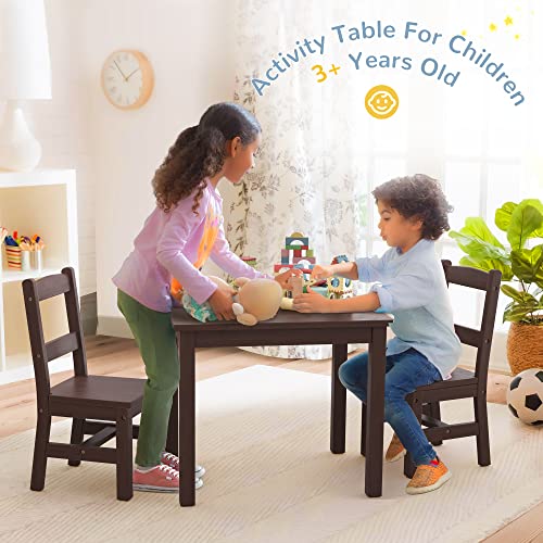 Curipeer Rubberwood Kids Table and Chair Set,Water Resistant Kids Table Set with 2 Chairs,Non-Slip Pad and Waterfall Edge Design, Easy to Clean,Child Gift for Boy,Girl in Bedroom,Playroom,Espresso