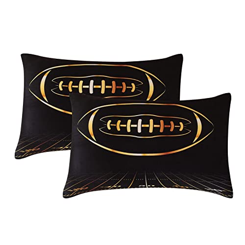 Boy Comforter Set Queen Size, Black and Gold Football Comforter Set, Sports Themed Bedding Set for Boys Girls, 3-Pieces Microfiber Comforter, 1 Comforter with 2 Matching Pillowcases, All-Season Use…