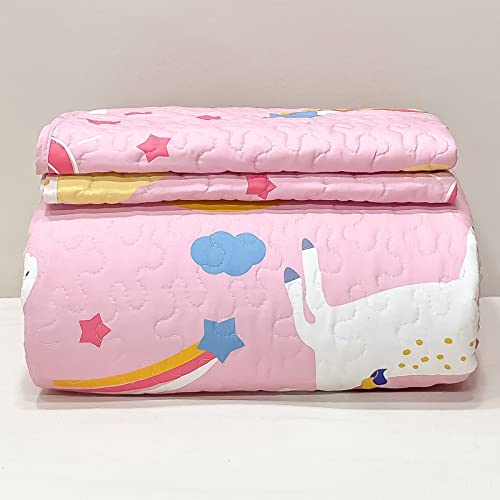 Unicorn Kids Quilt Set for Girls Twin Size Bedding Set 2-Piece Pink Unicorn Rainbow Comforter Set Reversible Quilted Bedspread Coverlet Lightweight Bed Sheet Set Cover Throw Blanket with Pillow Sham