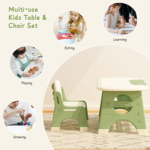 BanaSuper Kid's Drawing Table and Chair Set with Erasable Board Watercolor Pens Plastic Activity Table for Toddlers Children Desk Snack Time Homeschooling Homework Gift for Boy & Girl (Green)