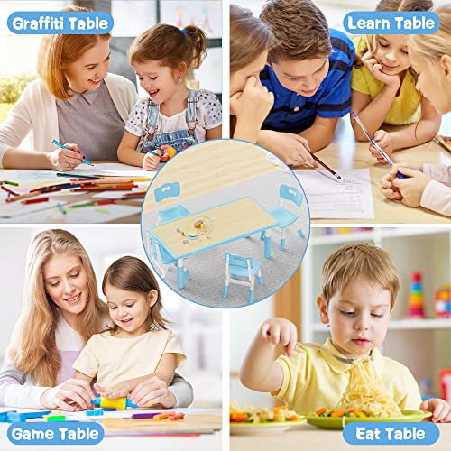 Brelley Kids Table and 4 Chairs Set, Height Adjustable Toddler Table and Chair Set, Graffiti Desktop, Non-Slip Legs, Max 300lbs, Children Multi-Activity Table for Ages 2-10
