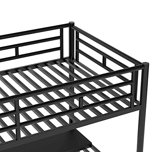 ATY Metal Twin Size Loft Bed with Desk, Steel Bedframe w/Stairs and Guard Rail, Perfect for Teens, Kids, Students, No Box Spring Needed, Black