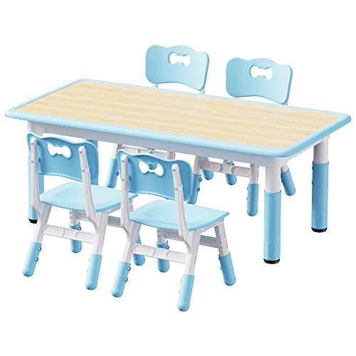 Brelley Kids Table and 4 Chairs Set, Height Adjustable Toddler Table and Chair Set, Graffiti Desktop, Non-Slip Legs, Max 300lbs, Children Multi-Activity Table for Ages 2-10
