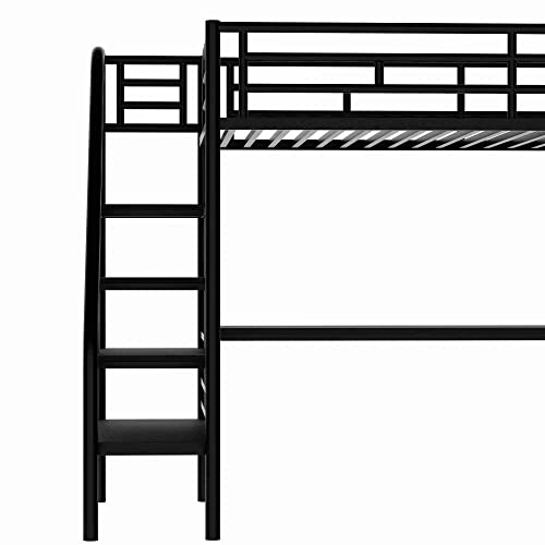 ATY Metal Twin Size Loft Bed with Desk, Steel Bedframe w/Stairs and Guard Rail, Perfect for Teens, Kids, Students, No Box Spring Needed, Black