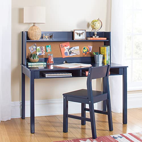MARTHA STEWART Living and Learning Kids' Desk with Hutch and Chair - Navy (Ages 5-12 Years) Children's Wooden Study Table with Storage