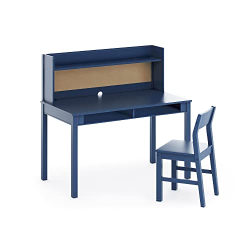 MARTHA STEWART Living and Learning Kids' Desk with Hutch and Chair - Navy (Ages 5-12 Years) Children's Wooden Study Table with Storage