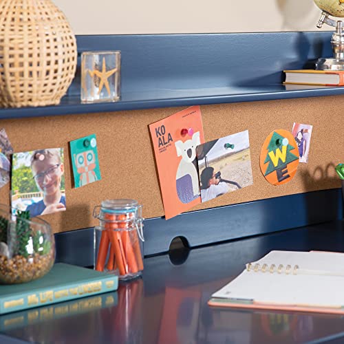 MARTHA STEWART Living and Learning Kids' Desk with Hutch and Chair - Navy (Ages 5-12 Years) Children's Wooden Study Table with Storage