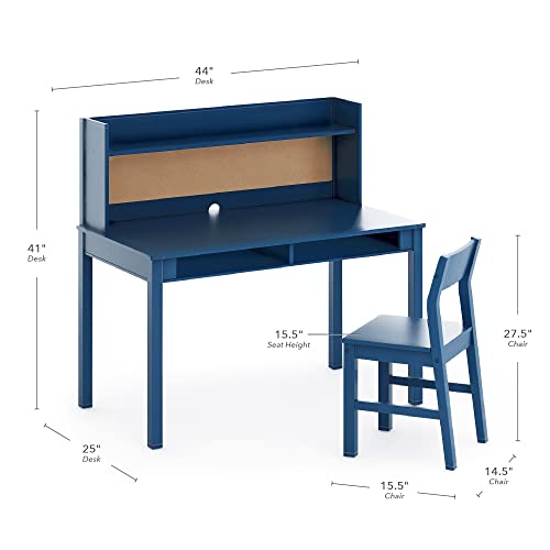 MARTHA STEWART Living and Learning Kids' Desk with Hutch and Chair - Navy (Ages 5-12 Years) Children's Wooden Study Table with Storage