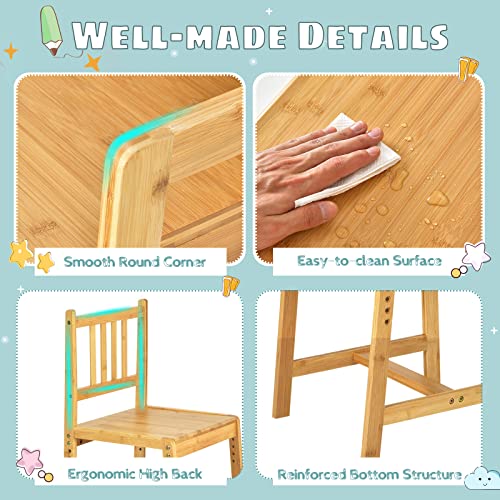 Costzon Kids Desk and Chair Set, Height Adjustable Children Study Table and Chair w/Bookshelves, Student Writing Computer Workstation for Bedroom & Study Room, Bamboo Desk & Chair for Kids (Natural)