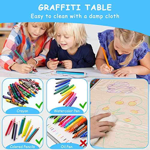 Arlopu Big Kids Study Table and 4 Chair Set, Height Adjustable Toddler Table and Chair Set for 4, Multifunctional Toddler Table, Reading, Drawing, Eating Interaction (Blue, Long Table)