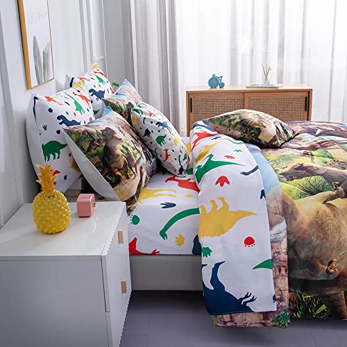 NiuOne 9 Piece Dinosaur Comforter Set Bed in a Bag Full Size for Teen Kids Adults,3D Jungle Realistic Dinosaur Quilt Set,(1 Comforter+4 Pillowcase+1 Flat Sheet+1 Fitted Sheet+2 Throw Pillow Cover)