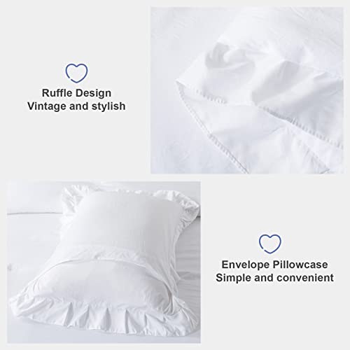 Andency Kids Twin(66x90Inch), 2 Pieces White Ruffle, Farmhouse Shabby Chic Comforter Set, Soft Microfiber Kids Bedding Set
