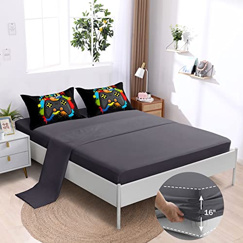 BDUCOK 6 Pieces Gamer Comforter Set for Boys Gaming Bedding Set Queen Size,Video Game Controller Comforter for Kids Adult 3D Gamepad Microfiber Bedding Sets 6 Pieces Bed in A Bag Sets30019,Queen