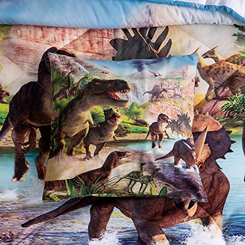 NiuOne 9 Piece Dinosaur Comforter Set Bed in a Bag Full Size for Teen Kids Adults,3D Jungle Realistic Dinosaur Quilt Set,(1 Comforter+4 Pillowcase+1 Flat Sheet+1 Fitted Sheet+2 Throw Pillow Cover)