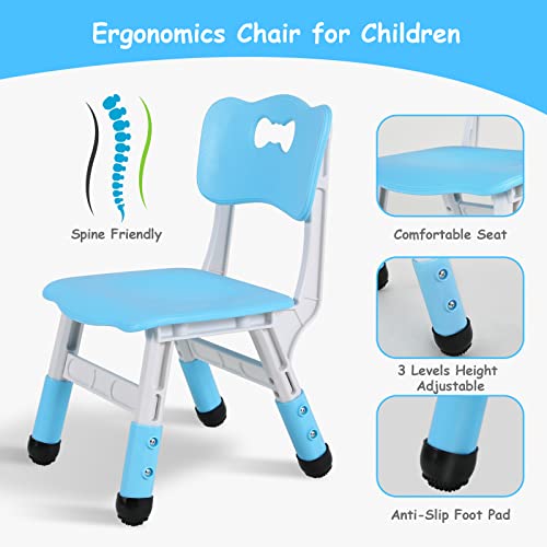 Arlopu Big Kids Study Table and 4 Chair Set, Height Adjustable Toddler Table and Chair Set for 4, Multifunctional Toddler Table, Reading, Drawing, Eating Interaction (Blue, Long Table)