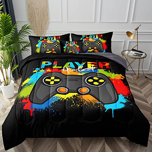 BDUCOK 6 Pieces Gamer Comforter Set for Boys Gaming Bedding Set Queen Size,Video Game Controller Comforter for Kids Adult 3D Gamepad Microfiber Bedding Sets 6 Pieces Bed in A Bag Sets30019,Queen