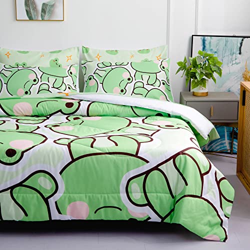 MUSOLEI 7 Piece Frog Comforter Set for Kids Boys and Girls Twin Size Microfiber Bedding Sets for All Season (1 Comforter, 1 Flat Sheet, 1 Fitted Sheet, 4 Pillowcases)