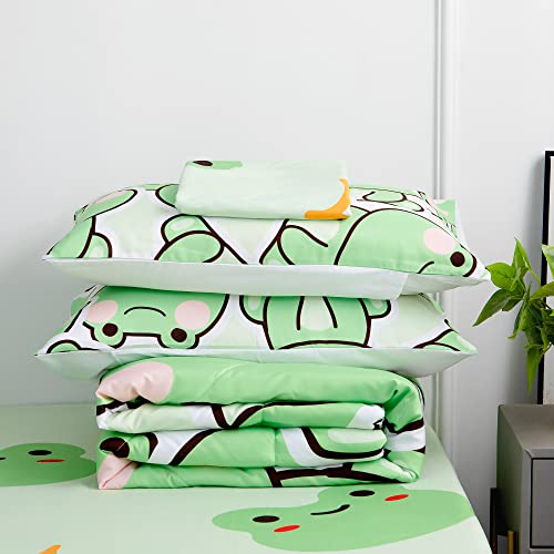 MUSOLEI 7 Piece Frog Comforter Set for Kids Boys and Girls Twin Size Microfiber Bedding Sets for All Season (1 Comforter, 1 Flat Sheet, 1 Fitted Sheet, 4 Pillowcases)