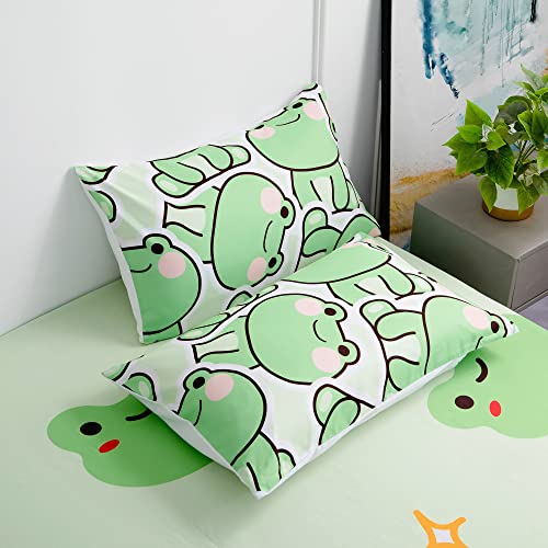 MUSOLEI 7 Piece Frog Comforter Set for Kids Boys and Girls Twin Size Microfiber Bedding Sets for All Season (1 Comforter, 1 Flat Sheet, 1 Fitted Sheet, 4 Pillowcases)