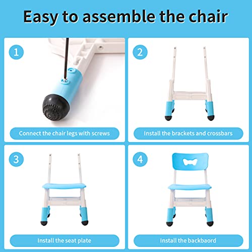 JIAOQIU Kids Table and Chair Set with 6 Seats Height Adjustable Graffiti Table for Age 2-12 Easy to Clean Assemble Kids Activity Art Craft Table for Daycare Classroom Home Blue