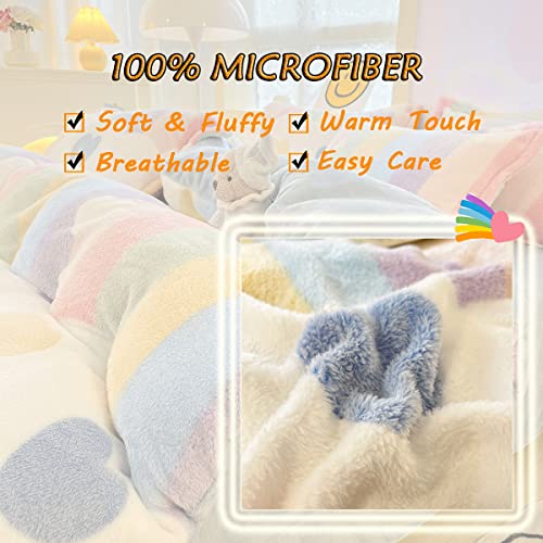KASBLUEL Duvet Cover Queen,Kawaii Bedding Sets Rainbow Hearts,Soft Comforter Covers,Fluffy Bed Set,Microfiber Blanket,Room Decor for Teen Girls Toddler Kids Women Full Size