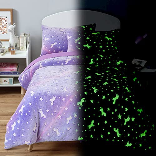 ROYALAY 7 Pieces Kids Glow in The Dark Comforter Set Bedding Set Full Size for Teenage Girls and Kids, Starry Night Super Soft Down Alternative Comforter with Sheets Bed in a Bag Full (7 Pcs)