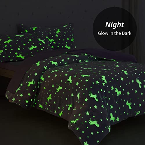 ROYALAY 7 Pieces Kids Glow in The Dark Comforter Set Bedding Set Full Size for Teenage Girls and Kids, Starry Night Super Soft Down Alternative Comforter with Sheets Bed in a Bag Full (7 Pcs)