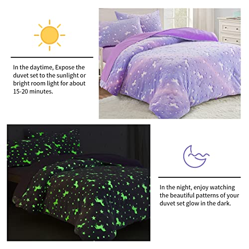 ROYALAY 7 Pieces Kids Glow in The Dark Comforter Set Bedding Set Full Size for Teenage Girls and Kids, Starry Night Super Soft Down Alternative Comforter with Sheets Bed in a Bag Full (7 Pcs)