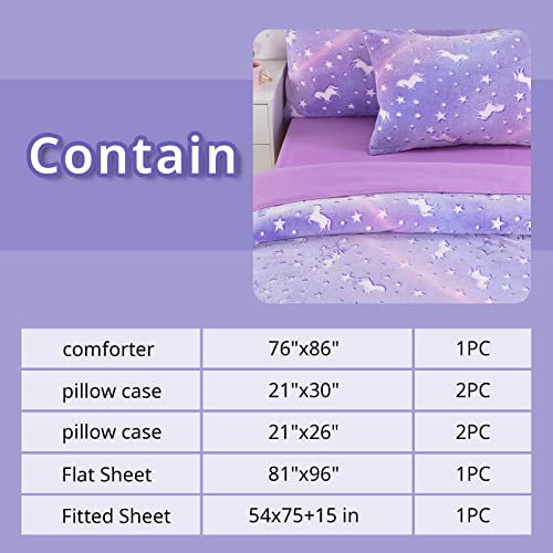 ROYALAY 7 Pieces Kids Glow in The Dark Comforter Set Bedding Set Full Size for Teenage Girls and Kids, Starry Night Super Soft Down Alternative Comforter with Sheets Bed in a Bag Full (7 Pcs)