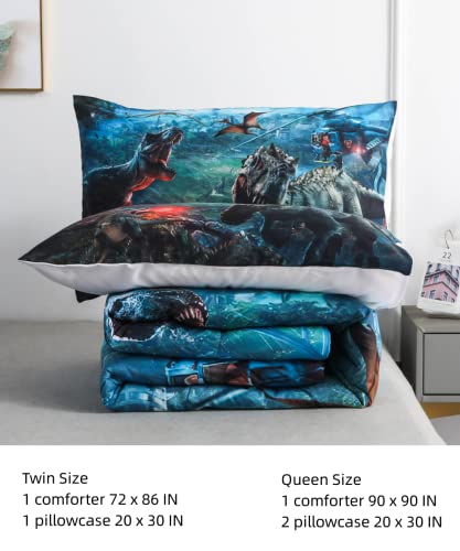 Roscloud Kids Dinosaur Comforter Sets Twin Size Boys Dinosaur Bed Set - 2PC 3D T-Rex Triceratops Tanystropheus Dinosaur WarBedding (Comforter x 1 Pillowcase x 1)