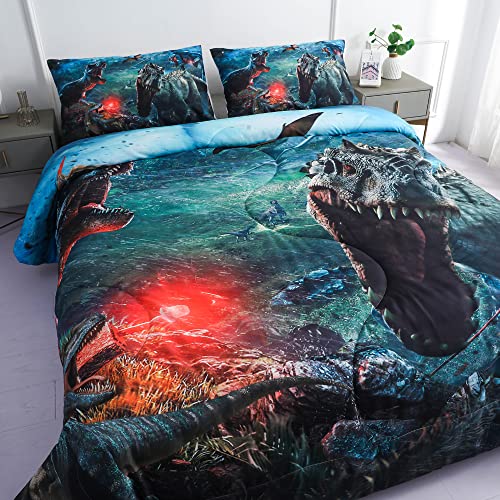 Roscloud Kids Dinosaur Comforter Sets Twin Size Boys Dinosaur Bed Set - 2PC 3D T-Rex Triceratops Tanystropheus Dinosaur WarBedding (Comforter x 1 Pillowcase x 1)