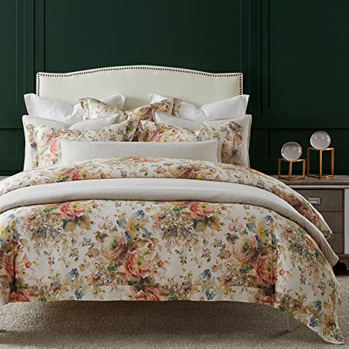 HiEnd Accents Floral Bedding Jardin Lyocell 3 Piece Super Queen Comforter Set, Cottage Garden Botanical Rose Print Bed Set, Women Girls Soft Silky Flower Comforter with Pillow Shams