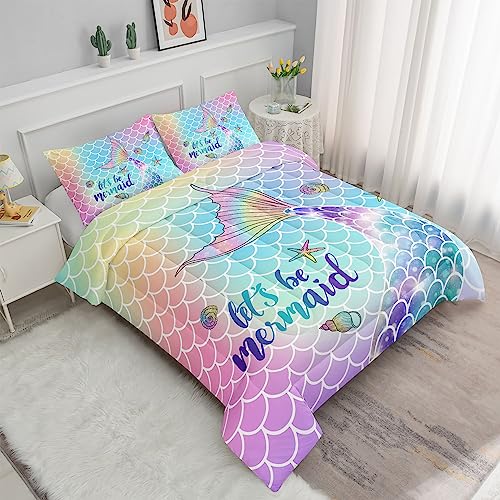 Datura home Bedding Comforter Set Rainbow Scales Mermaid Printed Pattern Bedding Set with 1 Comforter and 2 Pillowcases for Girls Bedroom All Season(Rainbow Scales Mermaid Twin)