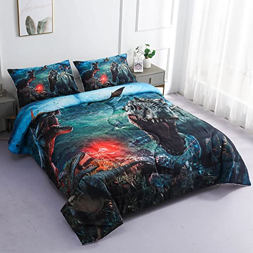 Roscloud Kids Dinosaur Comforter Sets Twin Size Boys Dinosaur Bed Set - 2PC 3D T-Rex Triceratops Tanystropheus Dinosaur WarBedding (Comforter x 1 Pillowcase x 1)