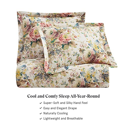 HiEnd Accents Floral Bedding Jardin Lyocell 3 Piece Super Queen Comforter Set, Cottage Garden Botanical Rose Print Bed Set, Women Girls Soft Silky Flower Comforter with Pillow Shams