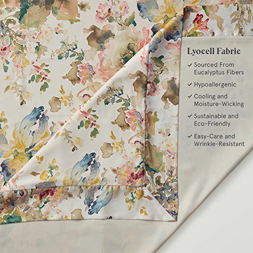 HiEnd Accents Floral Bedding Jardin Lyocell 3 Piece Super Queen Comforter Set, Cottage Garden Botanical Rose Print Bed Set, Women Girls Soft Silky Flower Comforter with Pillow Shams