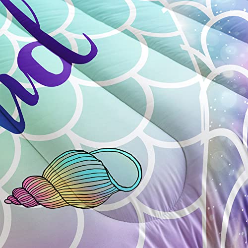 Datura home Bedding Comforter Set Rainbow Scales Mermaid Printed Pattern Bedding Set with 1 Comforter and 2 Pillowcases for Girls Bedroom All Season(Rainbow Scales Mermaid Twin)